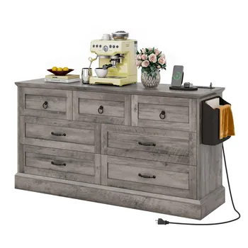 59 Inch Gray 7 Drawers Dresser Storage Dressers Organizer for Living Bedroom 6