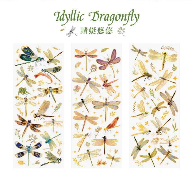 3pcs Kawaii Sticker Pack Feather Dragonfly Bird Jellyfish Decorative Scrapbooking Material Labels for Diary Phone Journal Planne