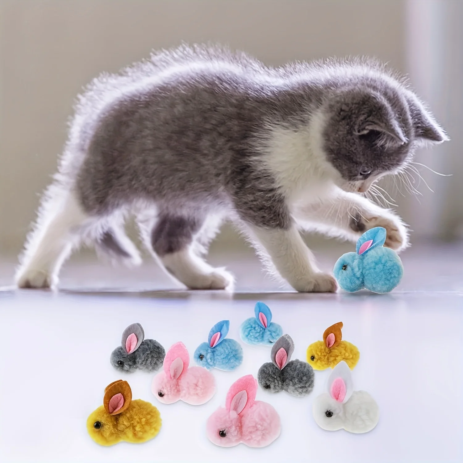 10pcs Color Random Plush Bunny Cat Toys, Soft, interactive cat toy ...