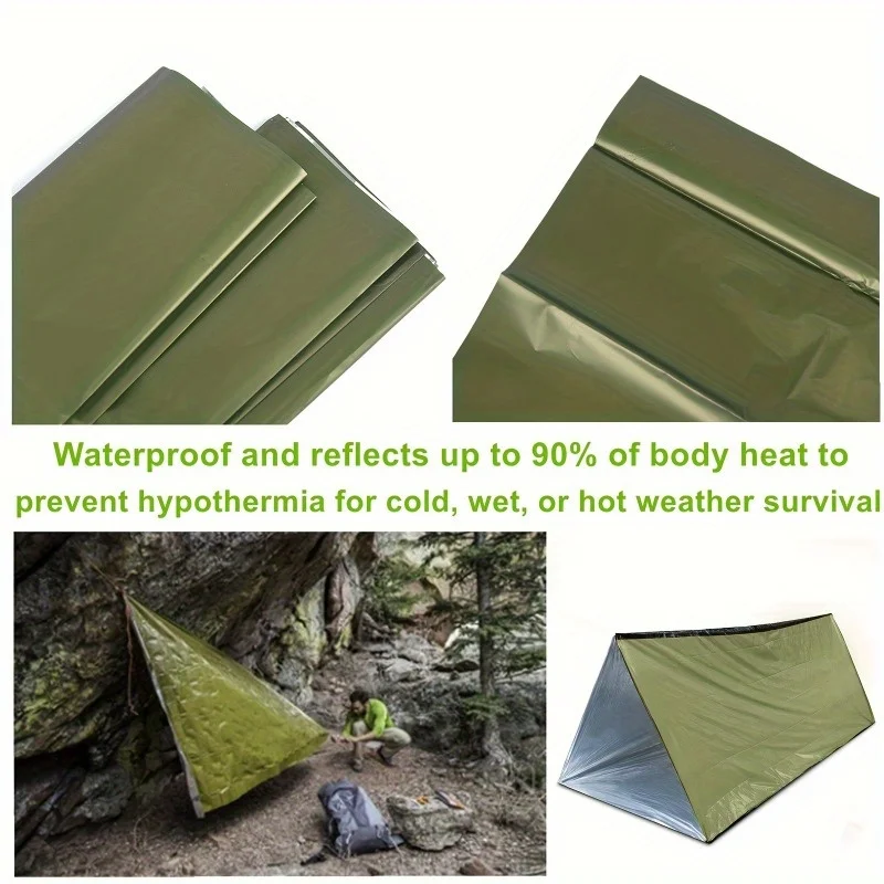 Emergency Tent Equipped with Green Insulation Blanket Durable,cold and Rain Resistant,perfect for Camping and Outdoor Activities