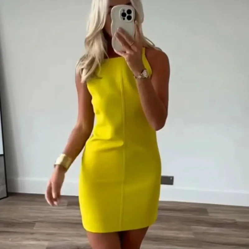 TRAF New White Black Dress Women Off Shoulder Halter Short Dresses Summer Elegant Party Dresses Bodycon Red Blue Mini Dress 5