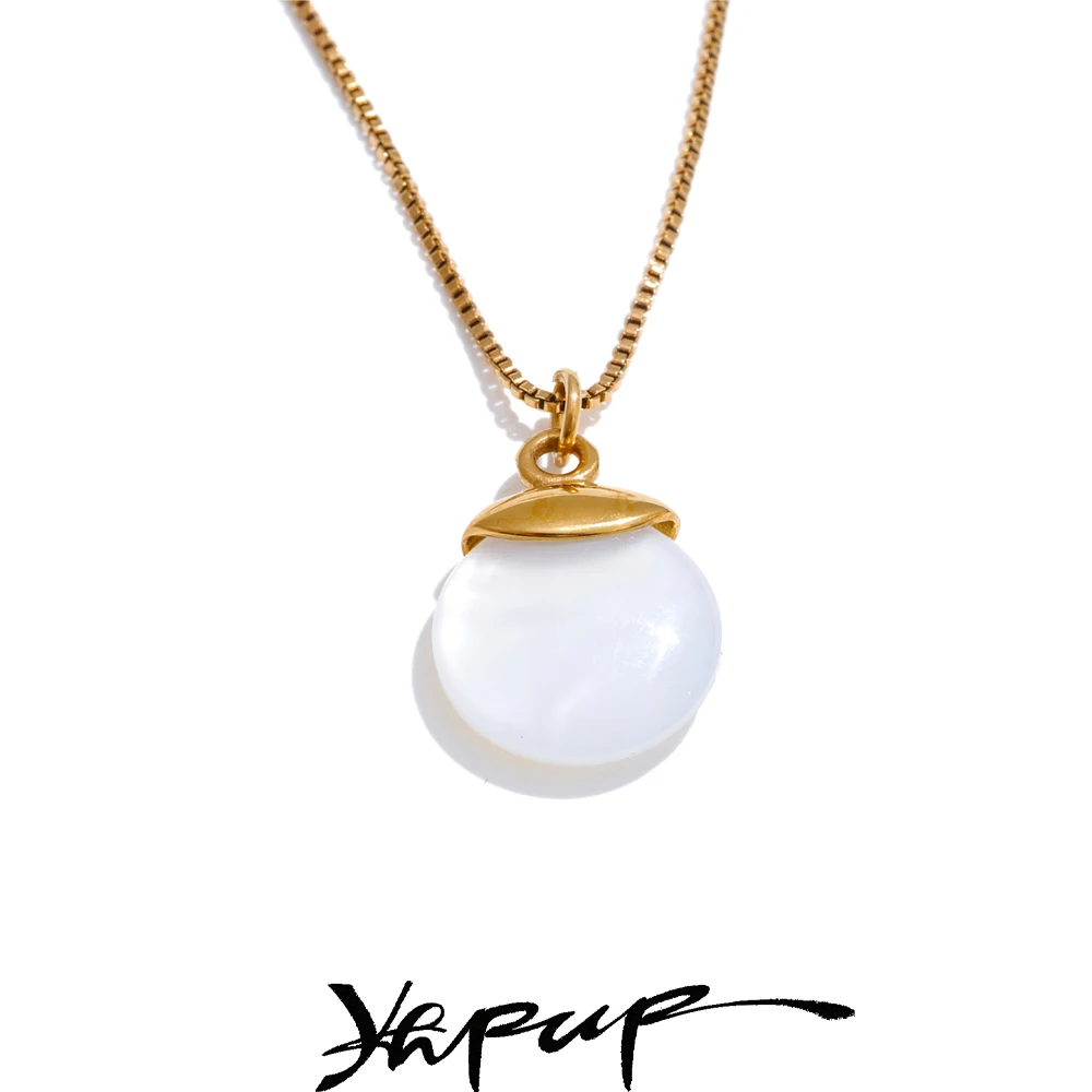 Yhpup Necklace White Natural Stone Stainless Steel Women