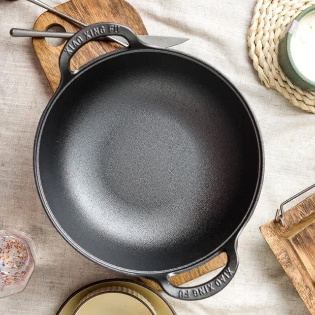 Cast iron pot uncoated and non stick wok casserole kitchen cooking pot cast iron skillet cookware