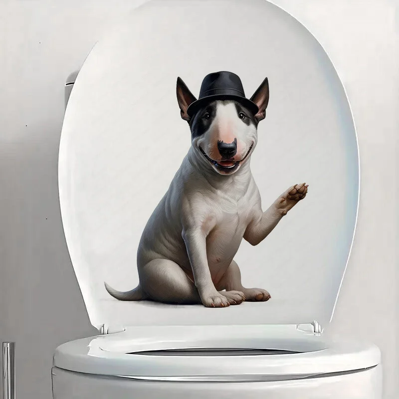 QT603# Humorous Bull Terrier Self-Adhesive Wall Decal-Removable, Reusable PVC Sticker for Kitchen & Living Room Decor