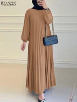2025 ZANZEA automne robes élégantes femmes col rond à manches longues Robe d'été musulmane dubaï Abaya Robe Femme solide plissé Maxi robes 4