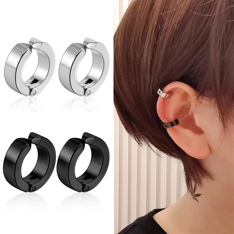 Man Ear Clip Without Pierced Ears  Titanium Steel Jewelry Ear Clip - 1 Man  Steel - Aliexpress