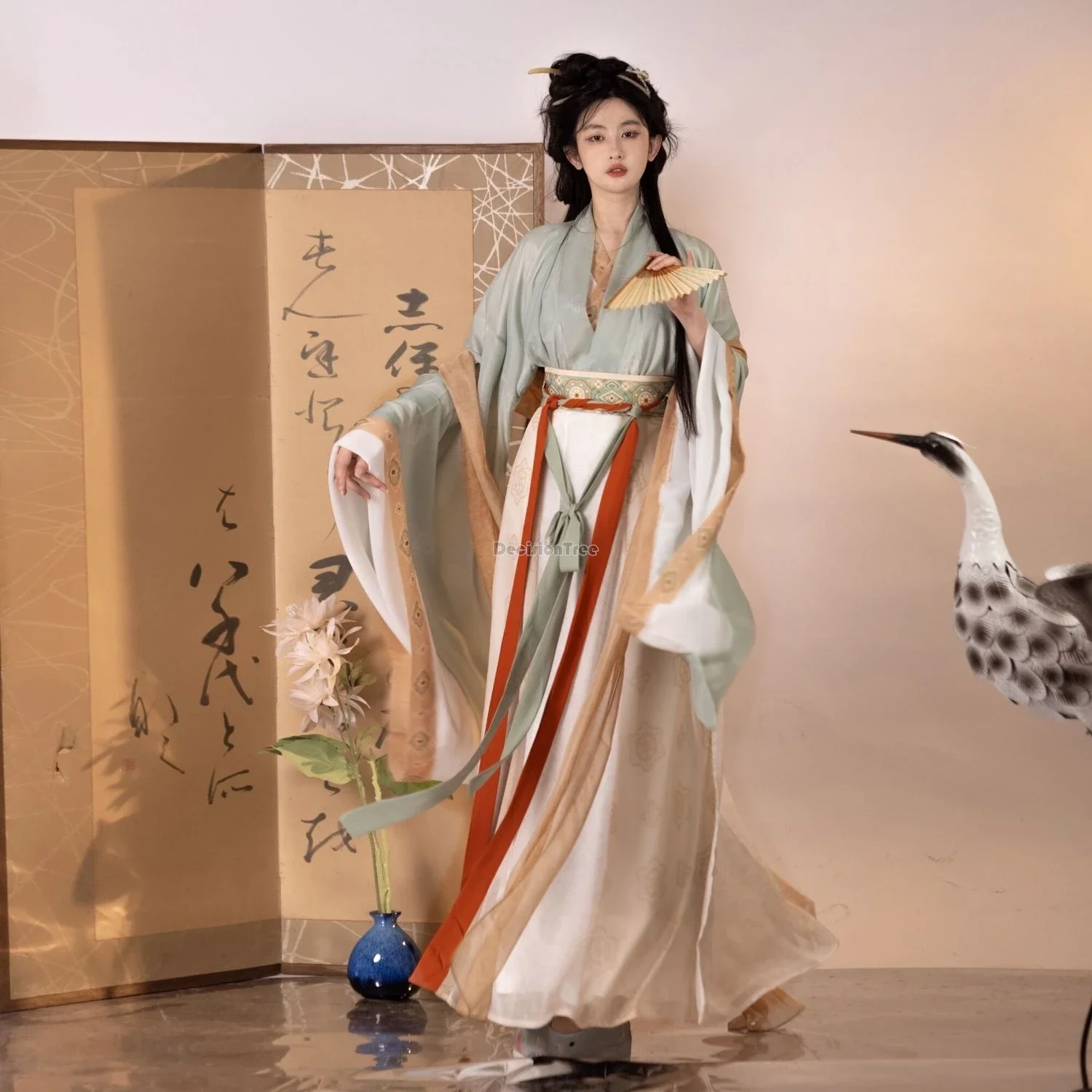 

2024 oriental classical beauty zen tea hanfu set chinese wei jin dynasty folk dance women's wearing vintage fairy printing suit