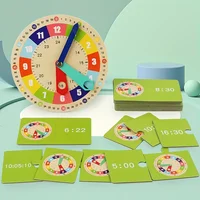 Wooden Clock Model Teaching Aid Montessori Learning Clocks with Cards Kindergartner Toy for Game Interaction Playroom Wall 2