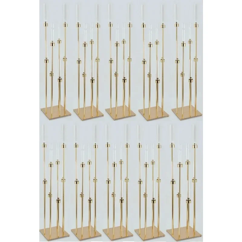 

5pcs 10pcs 8heads Gold Acrylic Candle Holder Pillar Candles Metal Stand for Wedding Stage Decoration Walkway