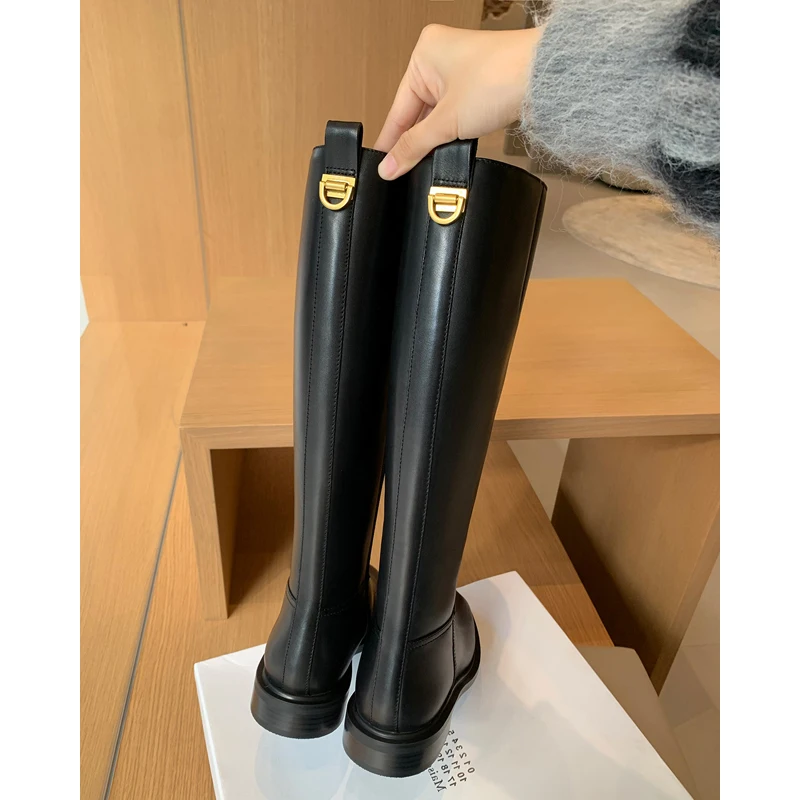 

2024 Autumn Winter New Fashion pure leather high heel flat boots 1206
