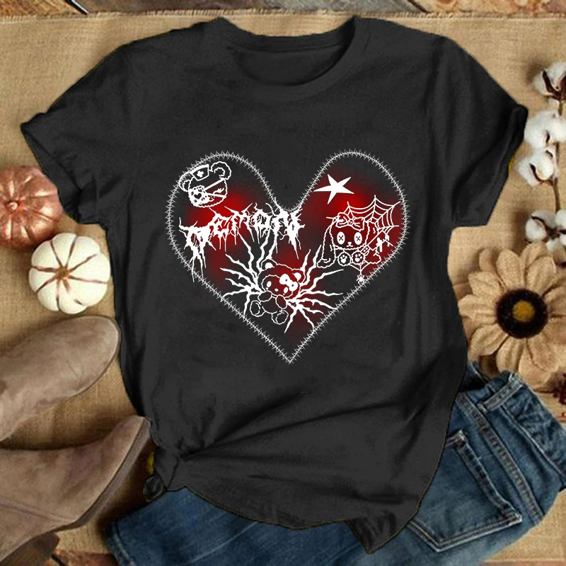 New Cute Little Bear Love Print T Shirt Women Short Sleeve Tops Tees Summer Fashion Loose Casual T-shirt