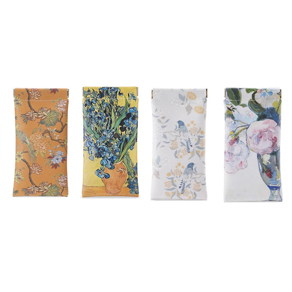 Retro Oil Painting Pattern PU Leather Glasses Bag Automatic Closing Sunglasses Bag Portable Eyewear Protective Cover Organizer