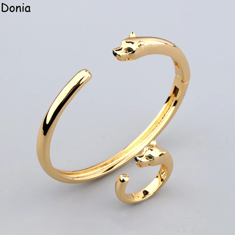 

Donia Jewelry New Fashion Creative Bright Leopard Titanium Micro-Inlaid Zircon Luxury Palace Bracelet Ring Set