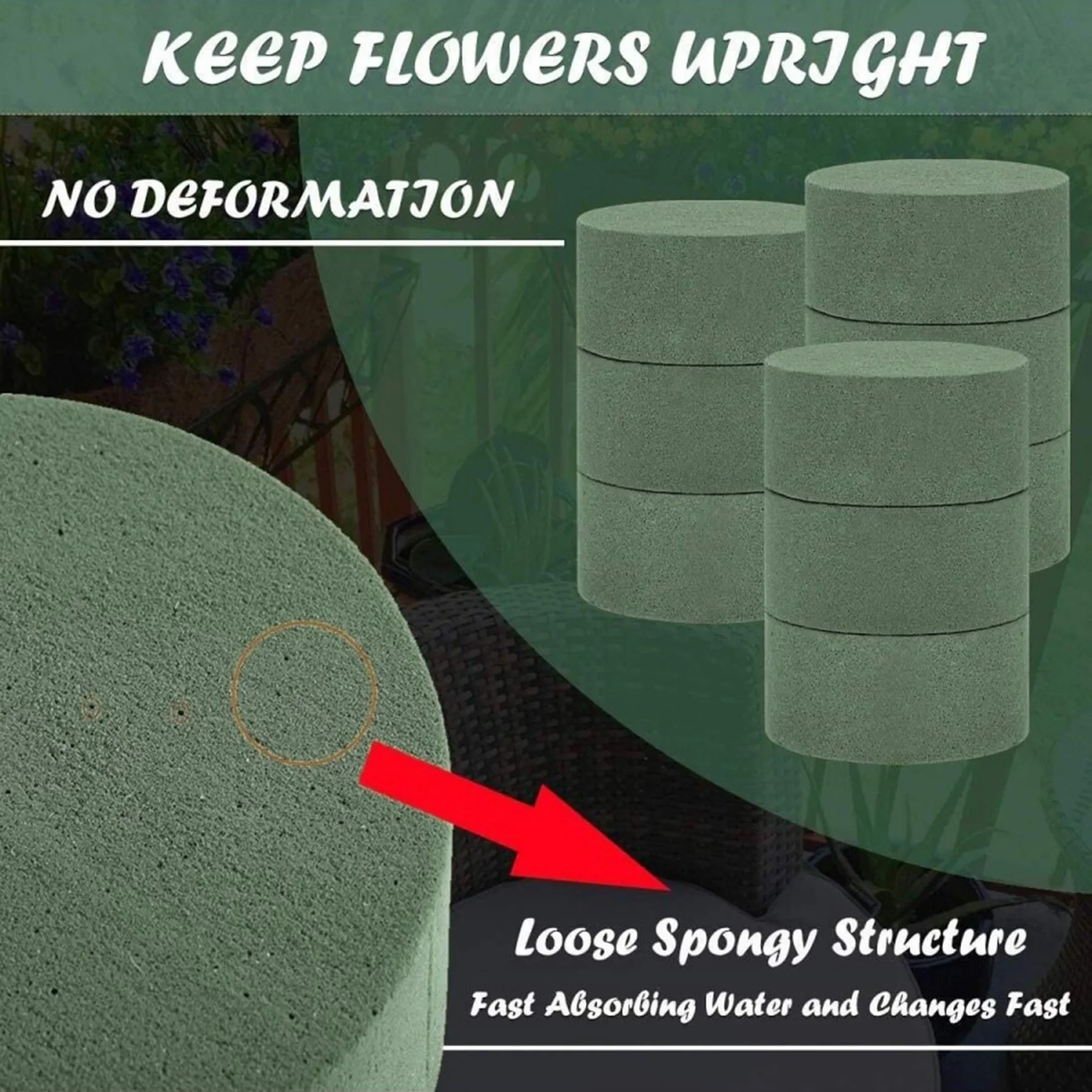 Green Floral Foam, 10PCS Round Floral Foam Brick, Dry Floral Foam Blocks, Artificial Flower Mud DIY Flower Arrangement Kit
