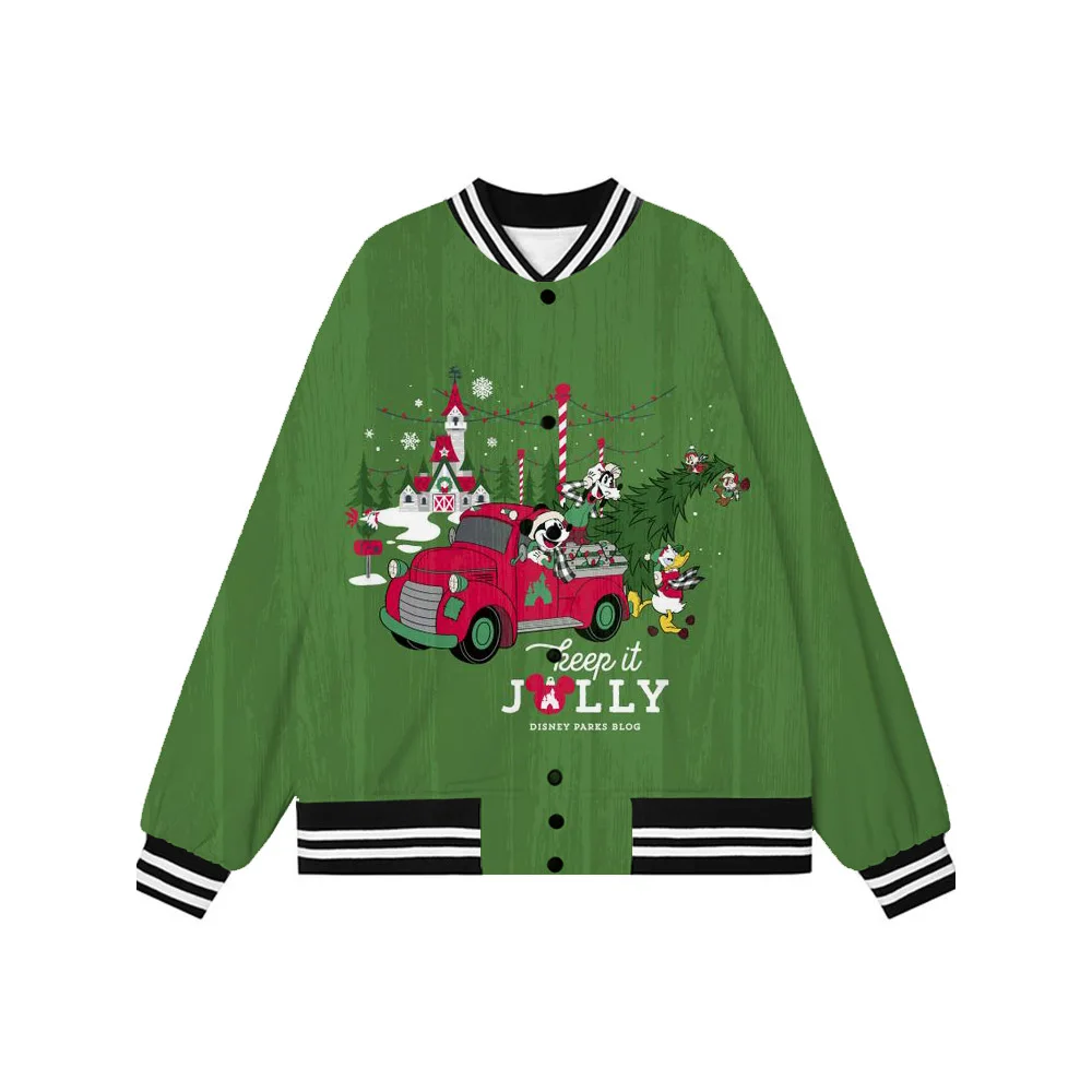 

2022 Fall New Disney Christmas Collection Elk Christmas Hat Anime Street Jacket Women's Loose Single Breasted Baseball Uniform
