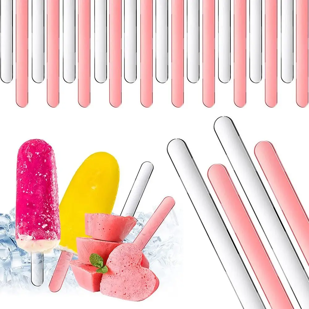 Ice Cream Sticks 20Pcs Clear Reusable Rose Gold Handmade Summer Ice Cream Bars DIY Crafts Home Acrylic Popsicle Sticks ice cream sticks,disposal lollipop sticks