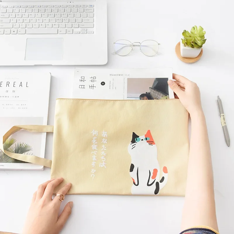 1pcs 9.25 x 12.99 Inch Canvas File Folder Organizers A4 Paper Storage Bags with Handle and Zipper for Office Storage