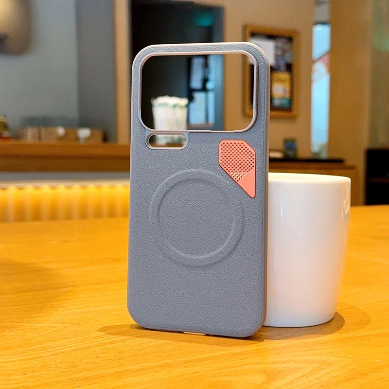 Magnetic PU Leather & PC Heat Dissipation Cover with Metal Camera Lens Protector