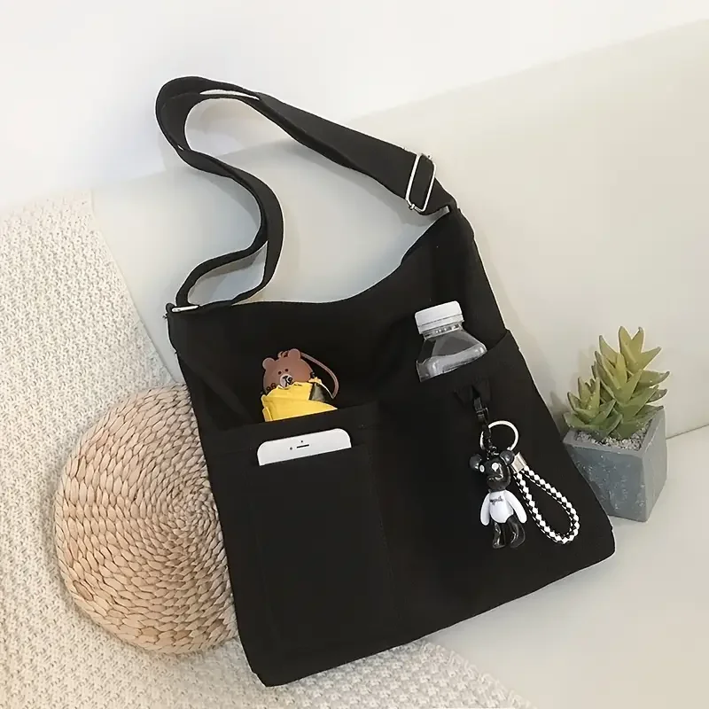 1pc Unisex Shopping Bags, Canvas Commuter Vest Bag, Cotton Cloth Handbags For Supermarket, Grocery, As Tote School Bag