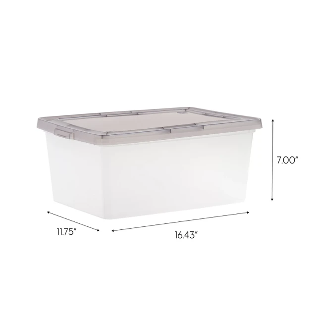 17 Quart Snap Top Clear Plastic Storage Box, Gray, Set of 8