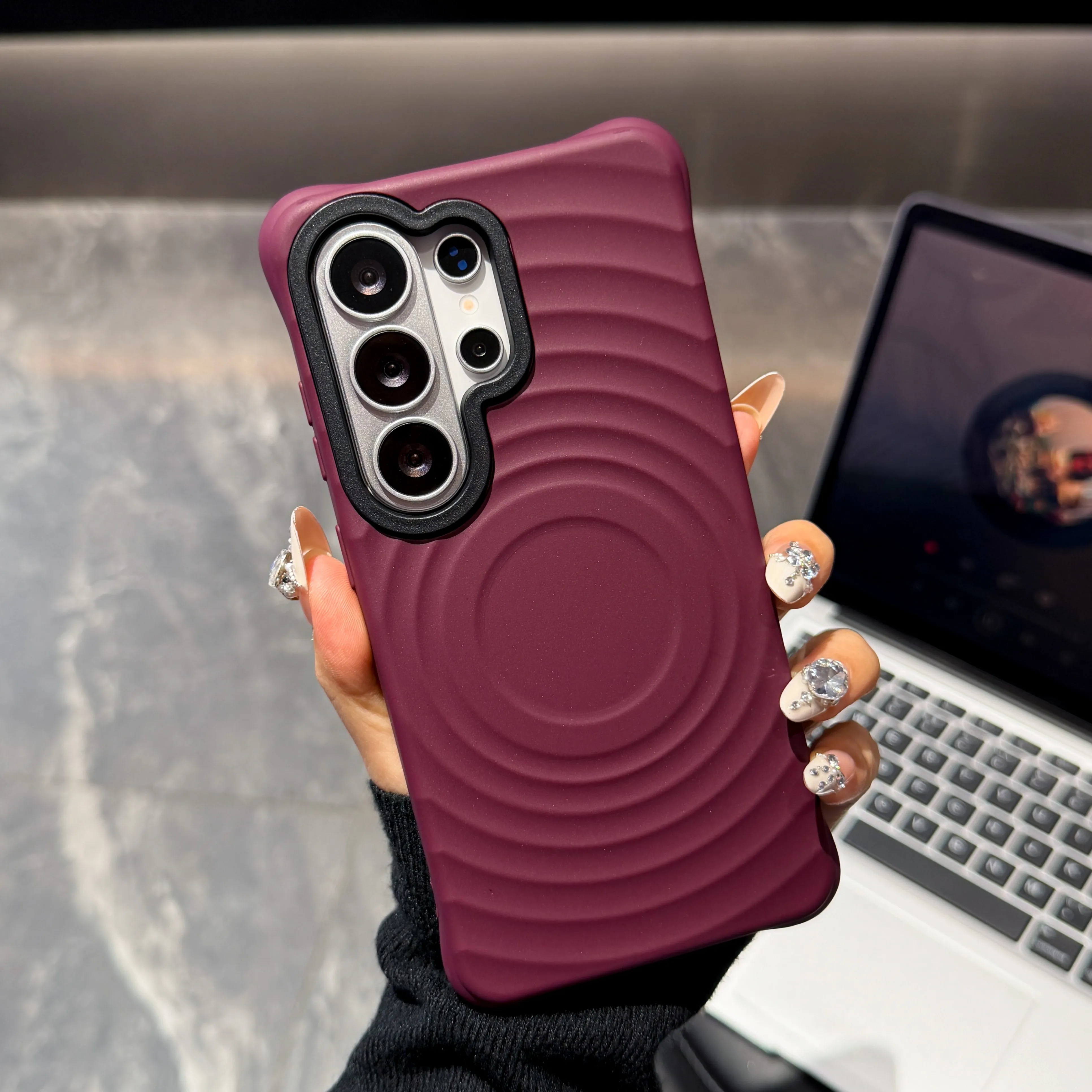 Wave Texture 2-in-1 Phone Case with Contrast Color Lens Frame and Shockproof Cover