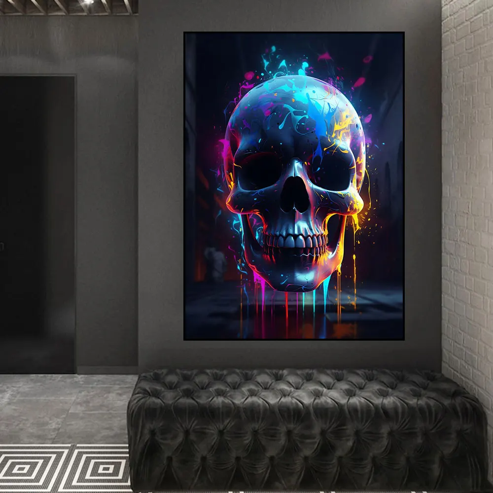 Abstract Weed Skull Posters and Print Flames Skull Canvas Painting Wall Art Pictures For Living Bedroom Room Home Decoration