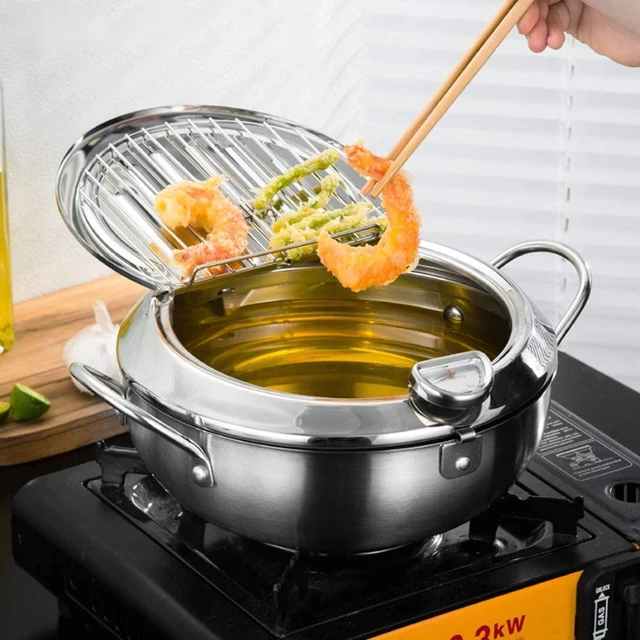 Japanese Deep Frying Pot With A Thermometer And A Lid 304 Stainless Steel  Kitchen Tempura Fryer Pan 20 24 Cm - Pans - AliExpress