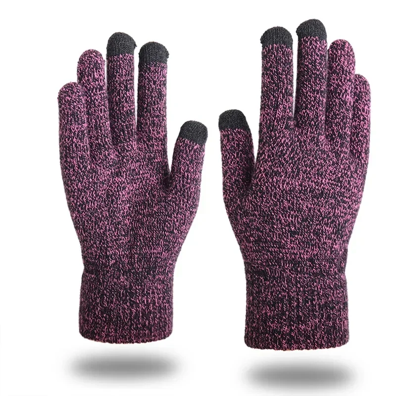 Winter Men Knitted Gloves Warm Full Fingers Touch Screen Anti-Slip Gloves for Cycling Running Driving Hiking Camping Work Mitten