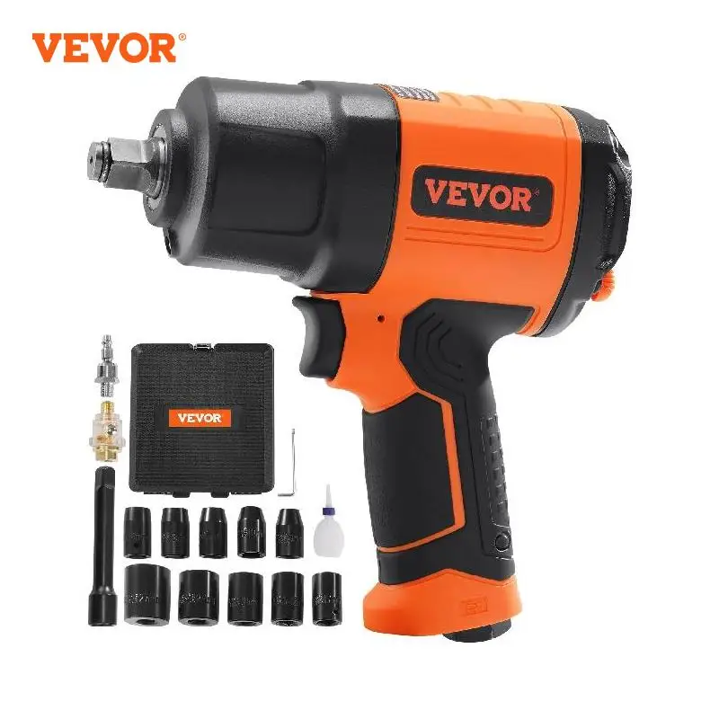 

Ударный пневматический ключ VEVOR, 1/2 дюйма, высокий крутящий момент до 1400 фунтов, легкий дизайн 4,6 фунтов, пневматический ударный пистолет для ремонта автомобилей