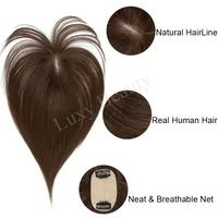 Cheveux humains bruns Topper avec frange femmes 5x9 cm naturel noir reflets peau Blonde cuir chevelu pince en Topper cheveux pièces cheveux humains 4