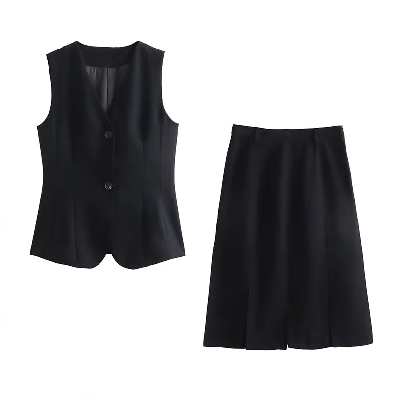 

Женский костюм из двух предметов, новинка 2023, повседневный однобортный облегающий костюм, жилет, открытый костюм с юбкой-лабиринтом