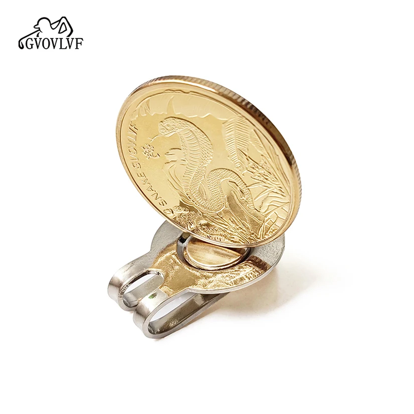 Removable Golf Ball Marker year of the Golden Snake With Magnetic Cap Clips Gift For Golfer Boys Girl Alloy Marker Gift Golf Ball Mark Golf Hat Clip