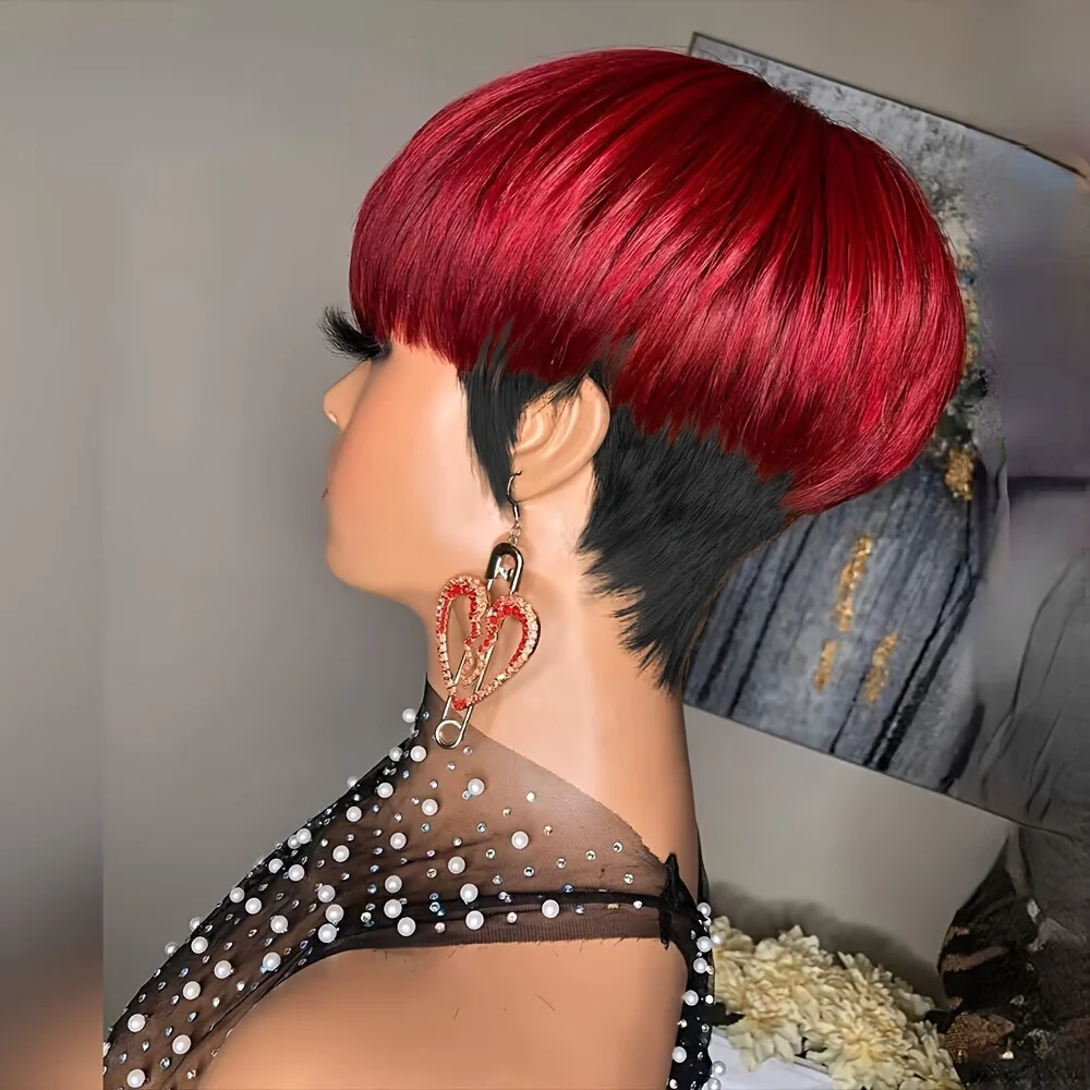 1B/27 Colored 1B/RED Color 613 Color Wig Short Pixie Cut Straight Human Hair Wig Remy Hair With Bangs Full Machine Made human hair wigs