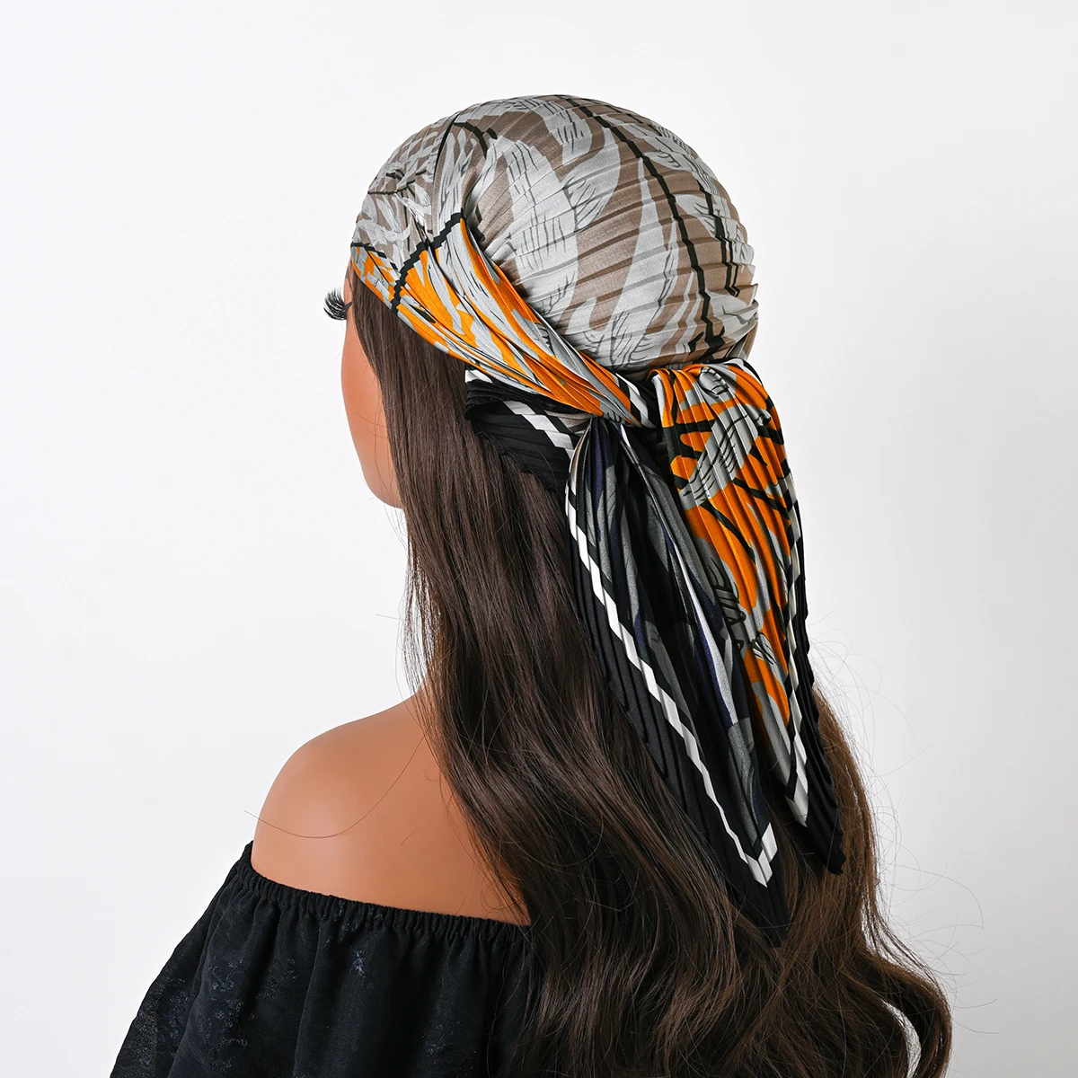 New Bohemian Style Floral Print Square Pleated Silk Scarf Women’s Satin Head Flower Design Sun protection Scarves Bandana Hijab