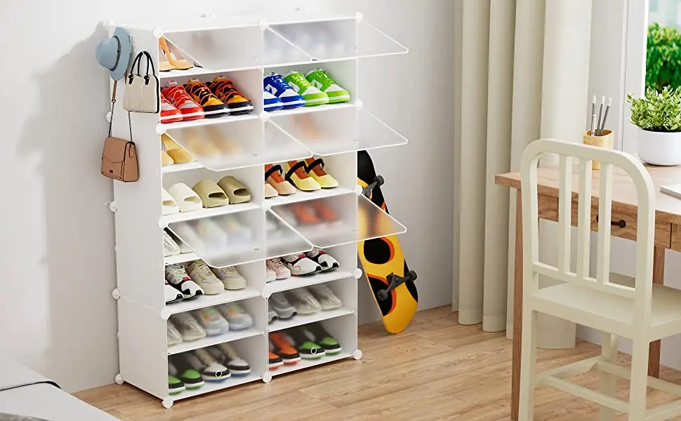 32 Pair Shoe Shelf Shoe Cabinet Shoe Organizer for Entryway Bedroom and Hallway(White) Rebrilliant