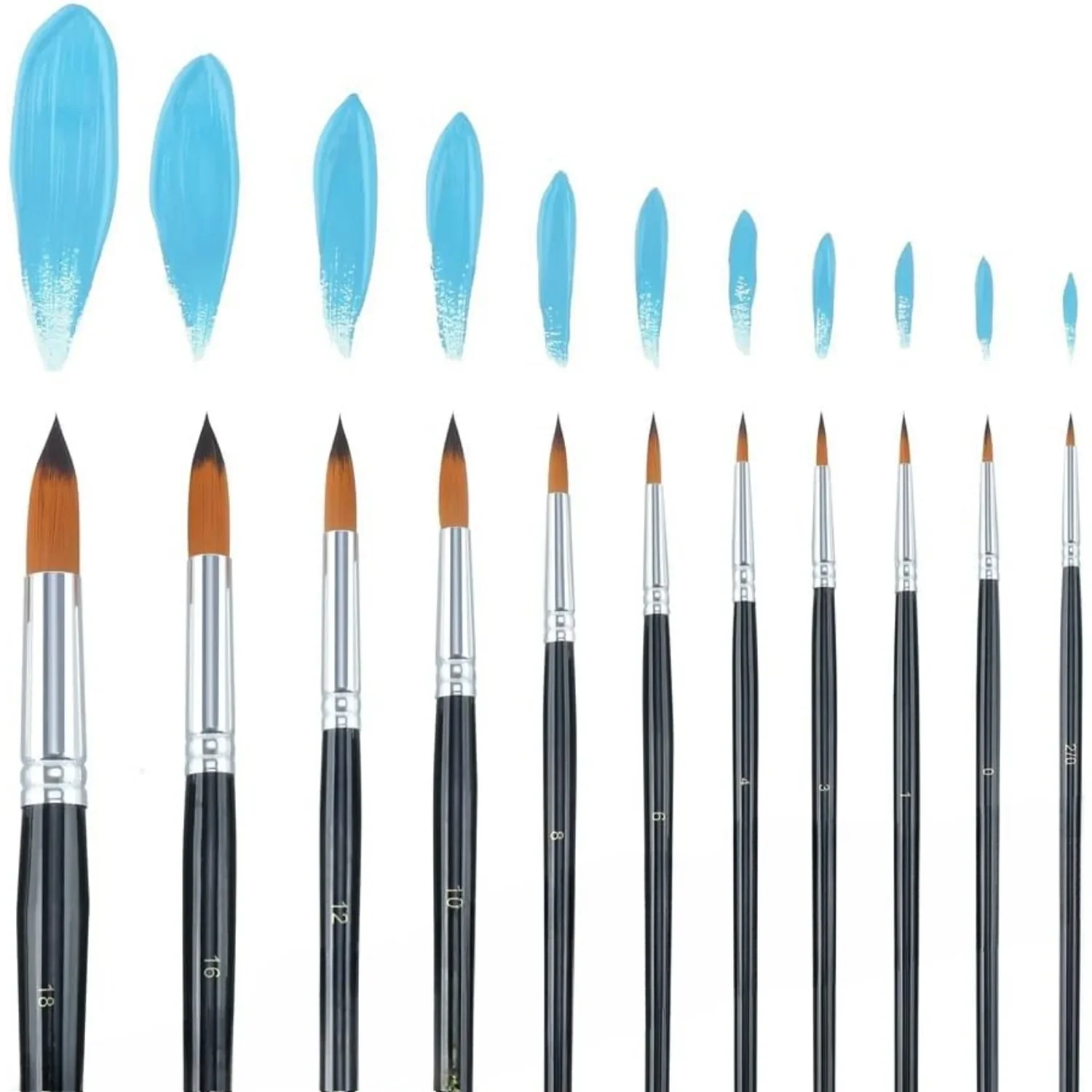 11pcs Round Paint Brush Basic Set for Watercolor, Acrylic, Gouache, Ink, and Tempera Painting 3