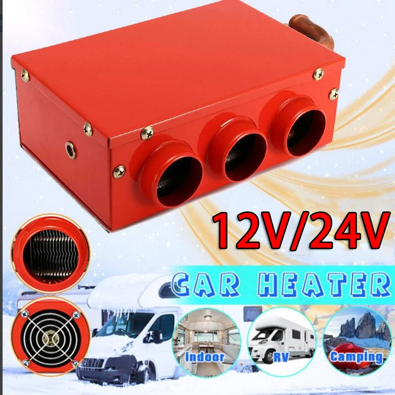 

12V/24V Car Warm Air Blower 3 Holes Car Tank Heater Auto Air Heater Defroster Demister Car Electrical Appliances (Black/Red)