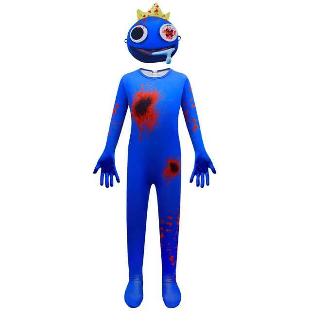 One-piece Rainbow Friends Costume For Kids Adults Blue Monster Wiki Cosplay  Horror Game Halloween Jumpsuit Party Outfit With Headgear