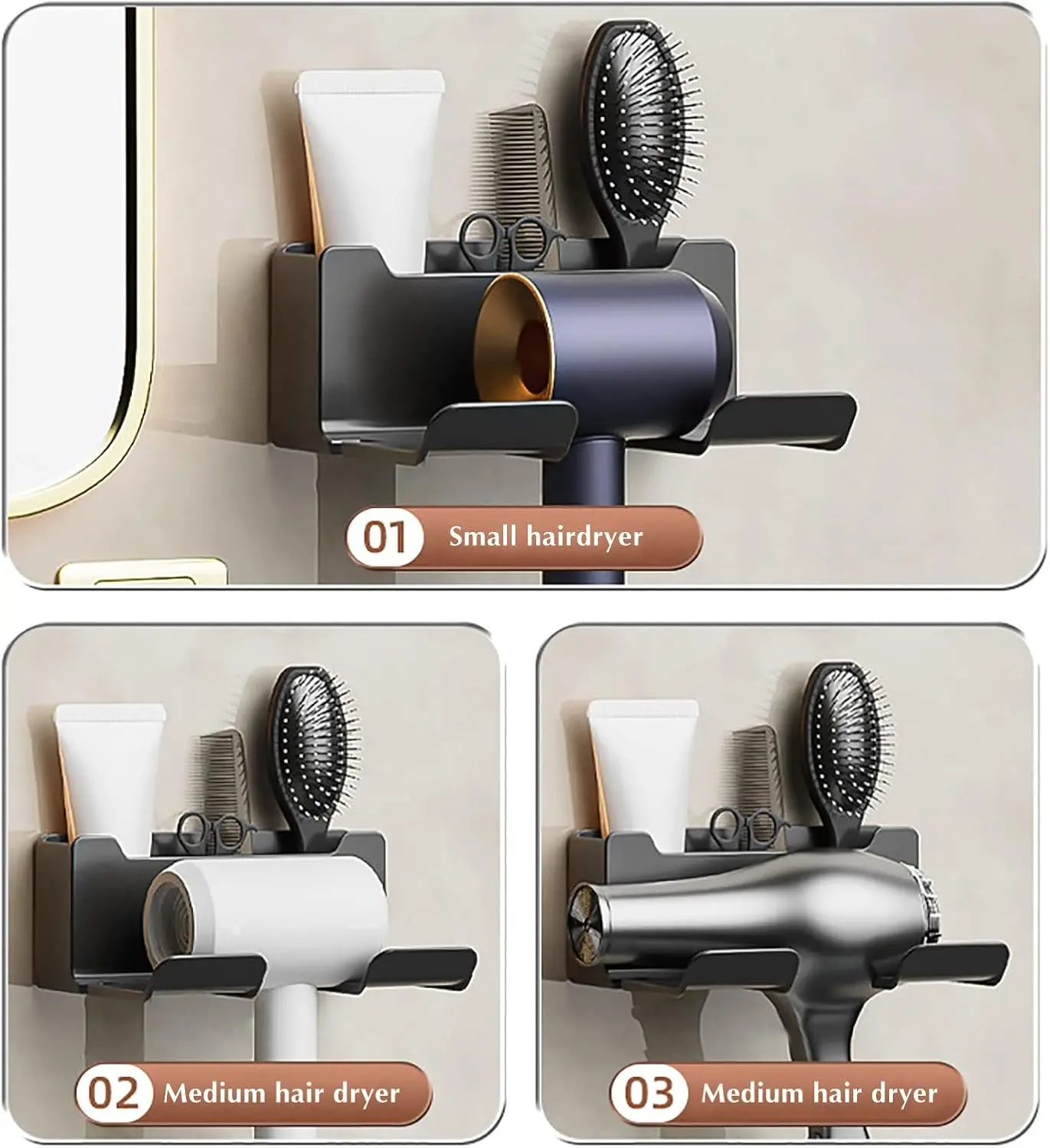 Hair Dryer Holder No Drill Wall Mount Self-Adhesive With Plug Holder Storage Organizer For Bathroom Hotel Barbershop 2