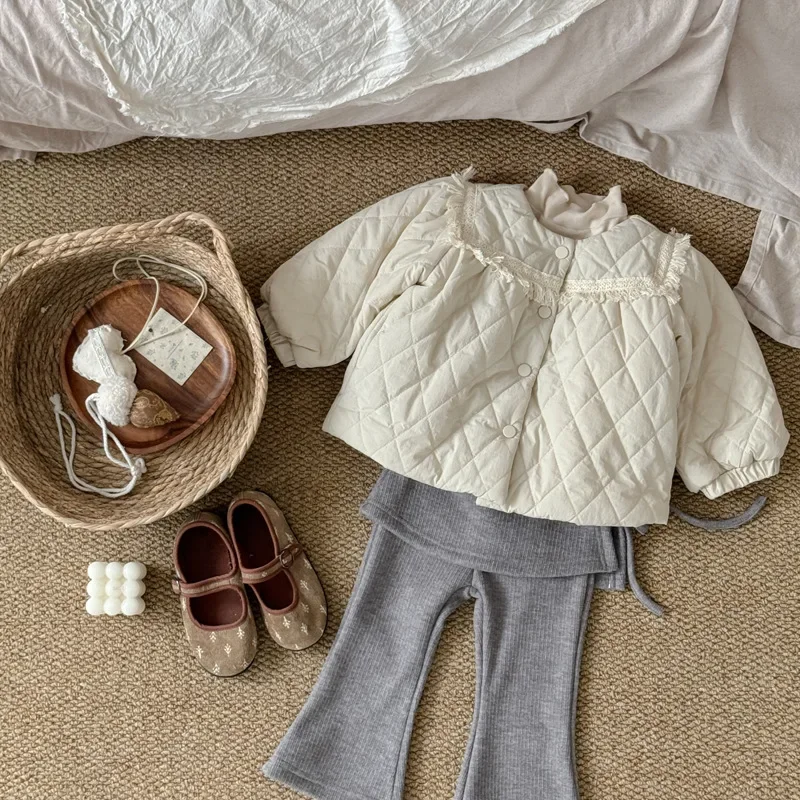Girls Coat Winter Childrens Clothing Korean Style Baby Girls Fashion Cotton Quilted Quilted Coat Casual Simple Daily