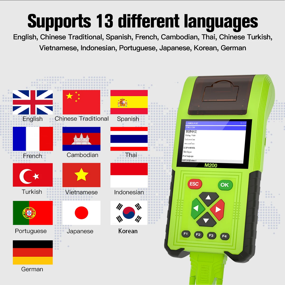 JDiag M200 Full Sets EFI Motorcycle Diagnostic OBD2 Code Scanner 12V 24V Battery Cranking Charging Tester 3.2 Inch Color Screen