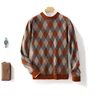 New Men's 100% Pure Cashmere Wool Sweater O-neck Color Matching Pullover Autumn Winter Casual Thick Fashion Large Size Top 1