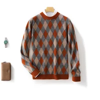 New Men's 100% Pure Cashmere Wool Sweater O-neck Color Matching Pullover Autumn Winter Casual Thick Fashion Large Size Top 1