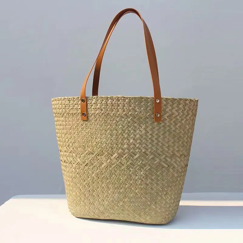 

Grass Woven Bag Vintage Wallet Large Capacity Backpack Commuting Tote Bag Seaside Vacation Hand-held Female