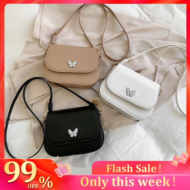 Stylish Women Butterfly Decor PU Leather Shoulder Crossbody Bags Fashion  Solid Color Magnetic Flap Small Messenger Handbag Purse - AliExpress