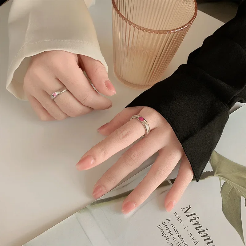 

925 Sterling Silver Purple Pink Heart Shape Ring for Women Girls Adjustable Couple Ring Romantic Party Daily Jewelry Gift