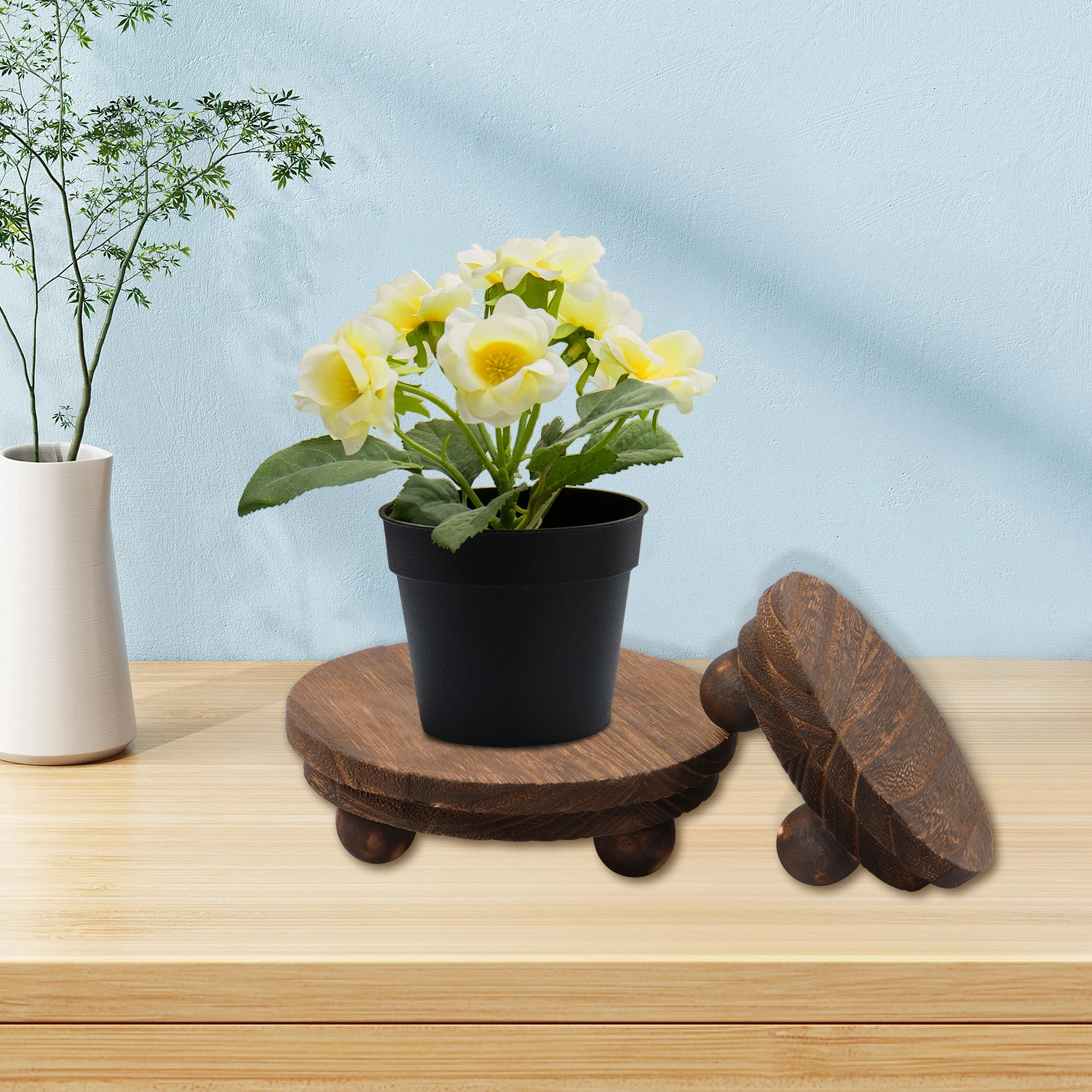 3Pc Holder Stand Pot Flower Wood Wooden Stool Rack Outdoor Indoor Display Smallflowerpot Gardening Table Shelf Potted Windowsill