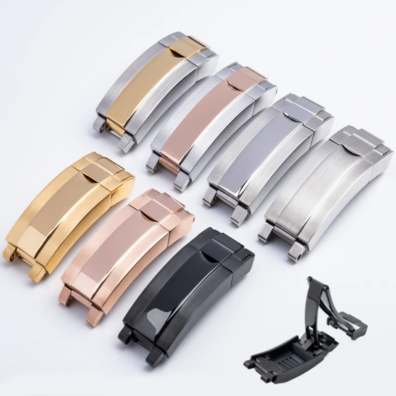 

9mmStainless Steel Folding Buckle Glide Lock Fit For Role Submariner Oysterflex Daytona GMT Watch Band Strap Deployment Clasp