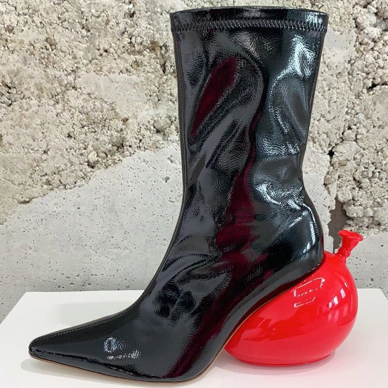 

2023 New Fashion Short Boots Autumn Genuine Leather Upper Balloon Heel Ladies Boots Pointed Toe Walk Show Female Pumps