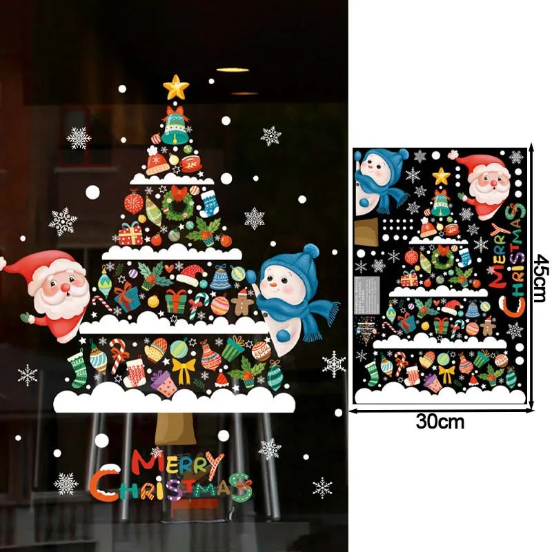 Kerst 2024 Christmas Home Decoration Window Stickers Cartoon Xmas Tree Santa Claus Glass Wall Decor Decals New Year Navidad Gift - Image 6